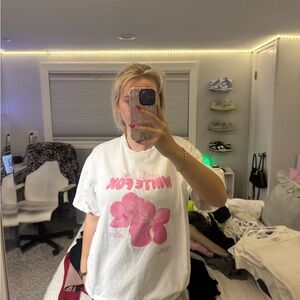 White Fox Boutique White and Pink Graphic Tee